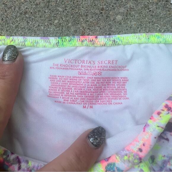 Victoria’s Secret 34C/M The Gorgeous Push-up Knockout Bikini Neon Splatter Foil - Picture 3 of 7